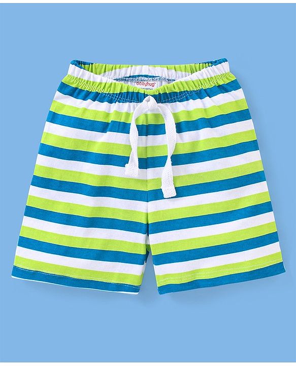 Babyhug Cotton Mid Thigh Length Shorts Stars & Stripes Print Pack of 3- Green & Blue