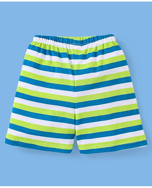 Babyhug Cotton Mid Thigh Length Shorts Stars & Stripes Print Pack of 3- Green & Blue