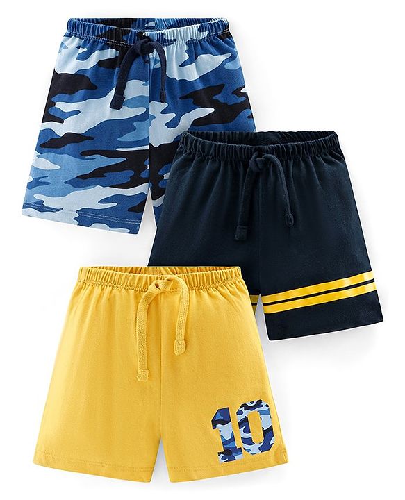 Babyhug Cotton Mid Thigh Length Shorts Number Print Pack of 3 - Yellow Black  &  Blue