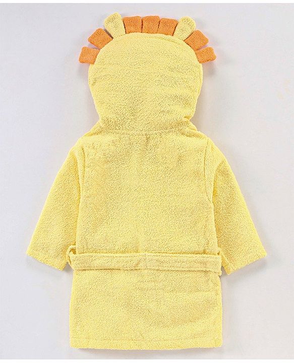 Babyhug Knit Terry Full Sleeves Hooded Bath Robe Lion Embroidered - Yellow