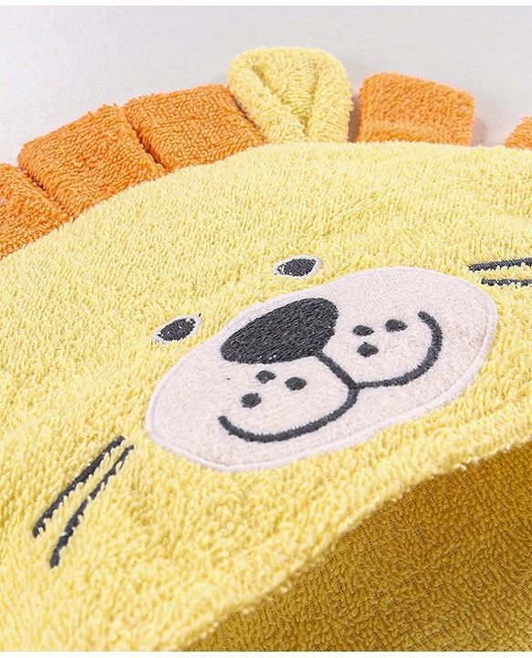 Babyhug Knit Terry Full Sleeves Hooded Bath Robe Lion Embroidered - Yellow