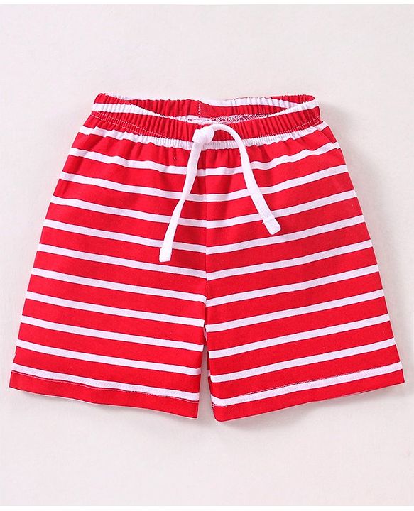 Babyhug Cotton  Mid Thigh Length Shorts Striped Pack of 2 - Red & Grey