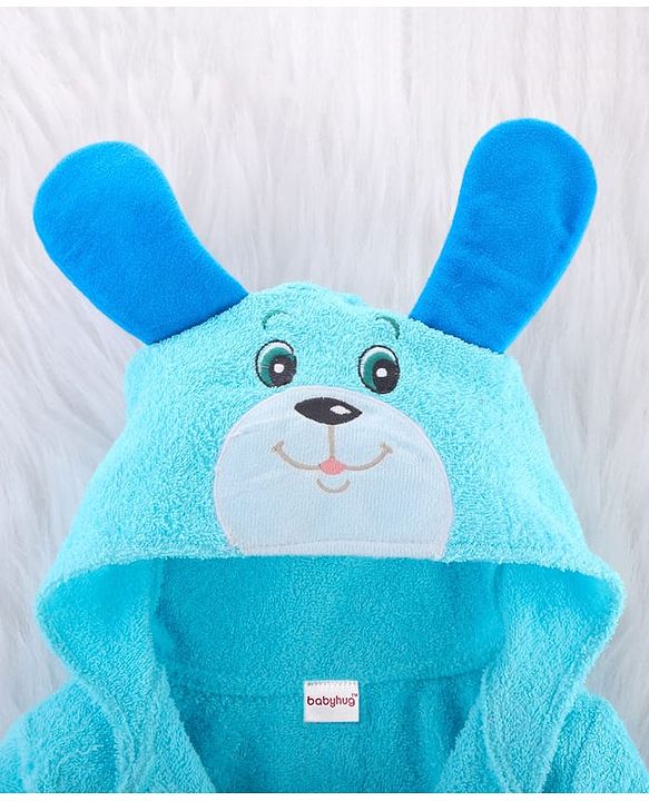 Babyhug  Terry Full Sleeves Hooded Bath Robe Dog  Embroidered - Blue