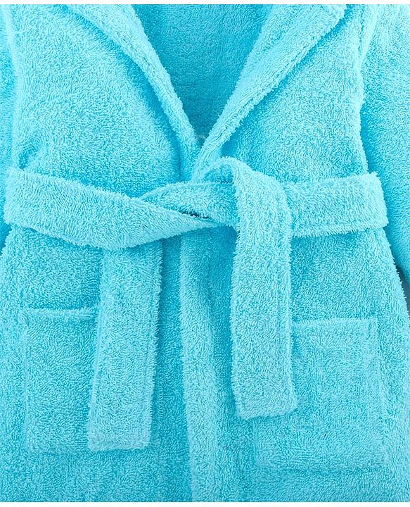 Babyhug  Terry Full Sleeves Hooded Bath Robe Dog  Embroidered - Blue