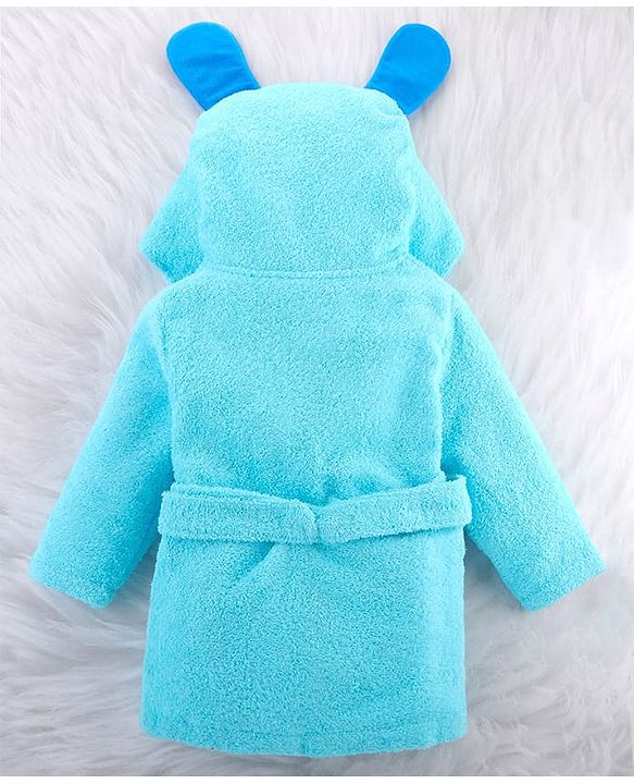 Babyhug  Terry Full Sleeves Hooded Bath Robe Dog  Embroidered - Blue