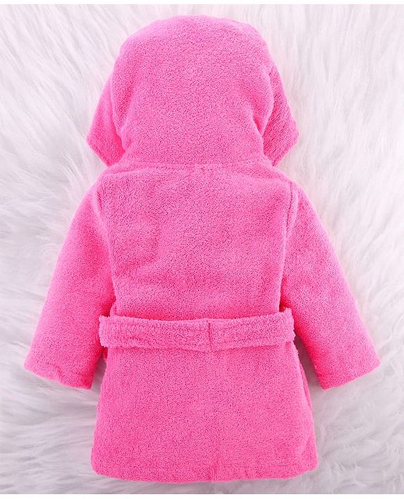 Babyhug Woven Terry Full Sleeves Hooded Bath Robe Princess Patch - Pink