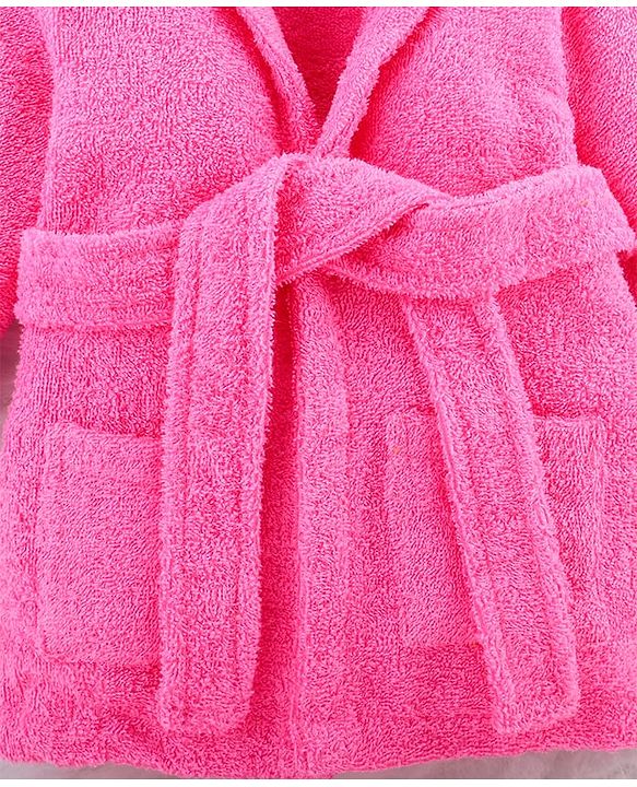 Babyhug Woven Terry Full Sleeves Hooded Bath Robe Princess Patch - Pink