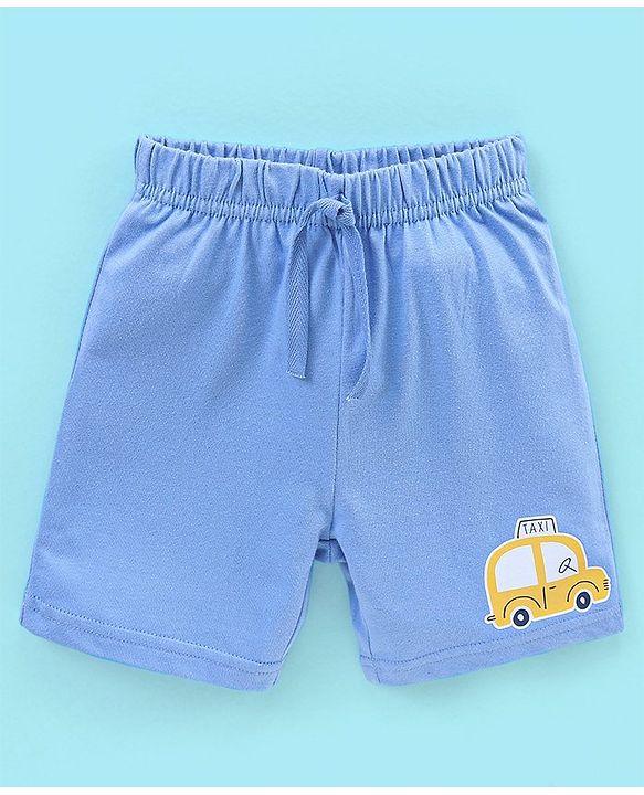 Babyhug Cotton Shorts Striped & Taxi Printed Pack of 3 - Yellow White & Blue