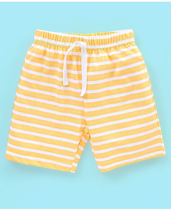 Babyhug Cotton Shorts Striped & Taxi Printed Pack of 3 - Yellow White & Blue