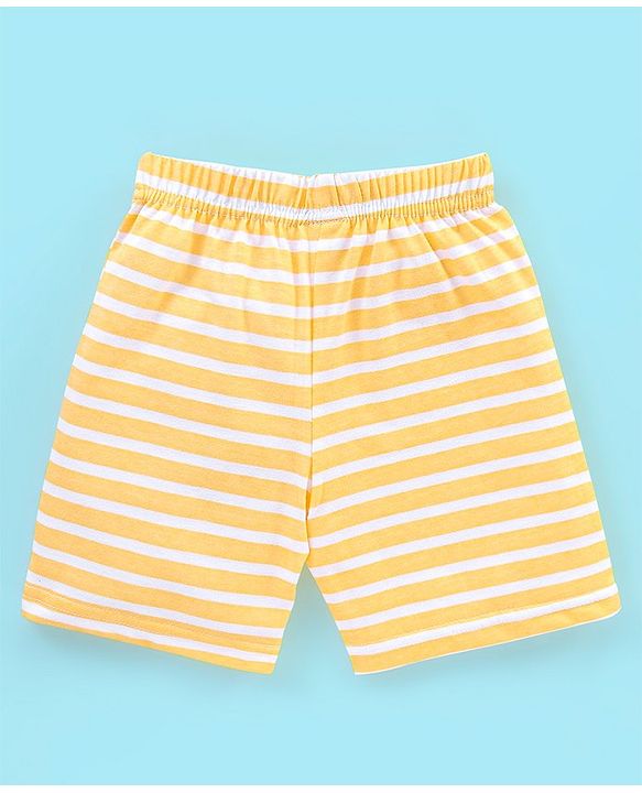 Babyhug Cotton Shorts Striped & Taxi Printed Pack of 3 - Yellow White & Blue