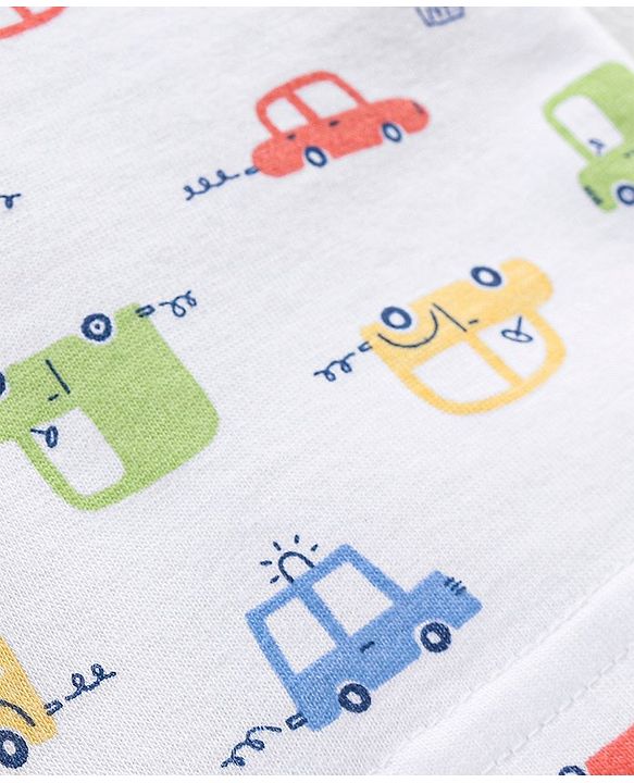 Babyhug Cotton Shorts Striped & Taxi Printed Pack of 3 - Yellow White & Blue
