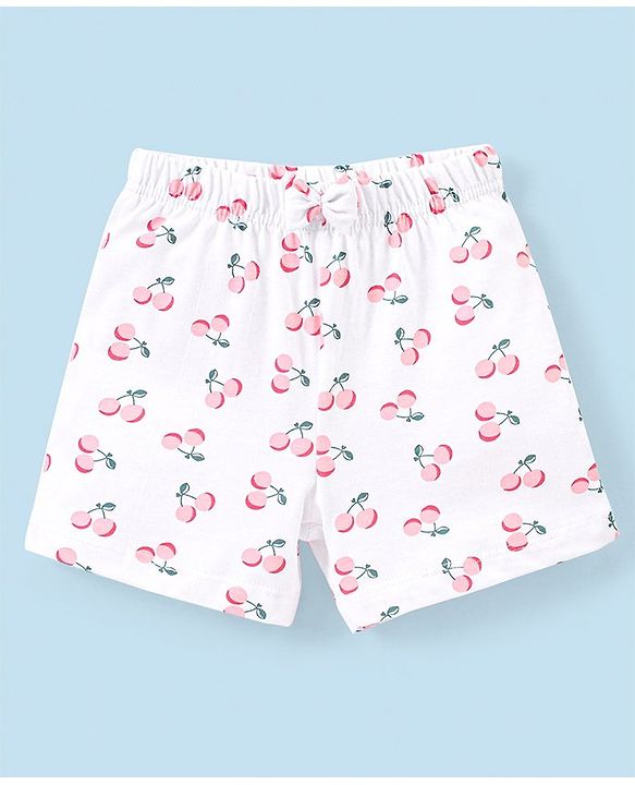Babyhug Cotton Mid Thigh Length Shorts Polka Dots & Cherry Printed Pack of 3 - Pink White & Peach