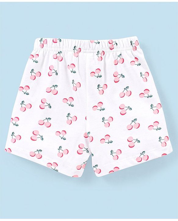 Babyhug Cotton Mid Thigh Length Shorts Polka Dots & Cherry Printed Pack of 3 - Pink White & Peach