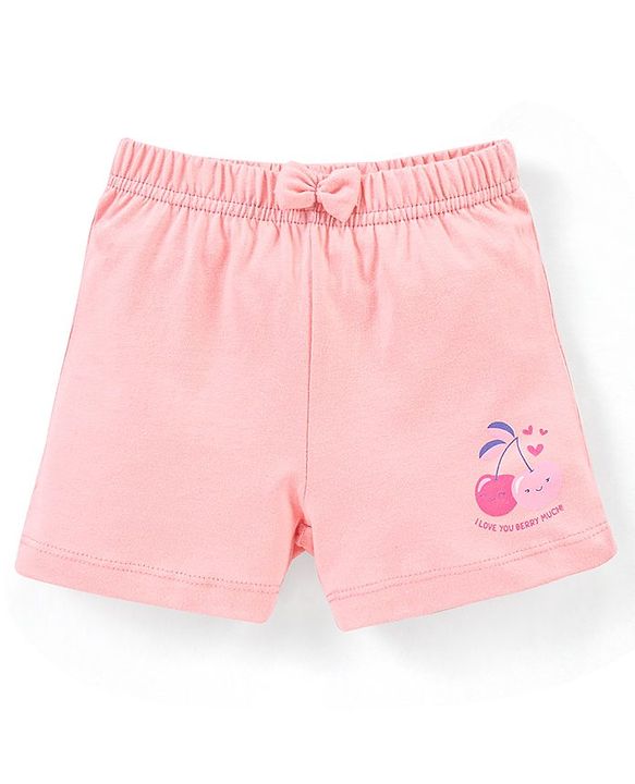 Babyhug Cotton Mid Thigh Length Shorts Polka Dots & Cherry Printed Pack of 3 - Pink White & Peach