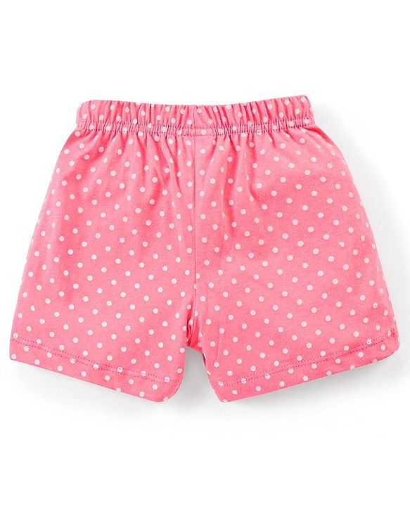 Babyhug Cotton Mid Thigh Length Shorts Polka Dots & Cherry Printed Pack of 3 - Pink White & Peach