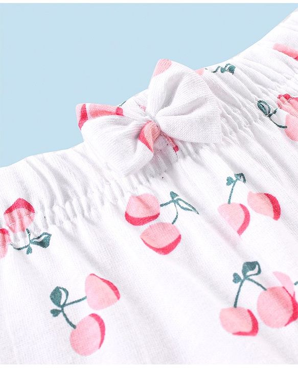Babyhug Cotton Mid Thigh Length Shorts Polka Dots & Cherry Printed Pack of 3 - Pink White & Peach
