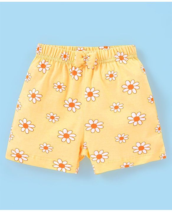 Babyhug Cotton Knit Mid Thigh Shorts Polka Dots & Floral Print Pack Of 2 - Yellow & Orange