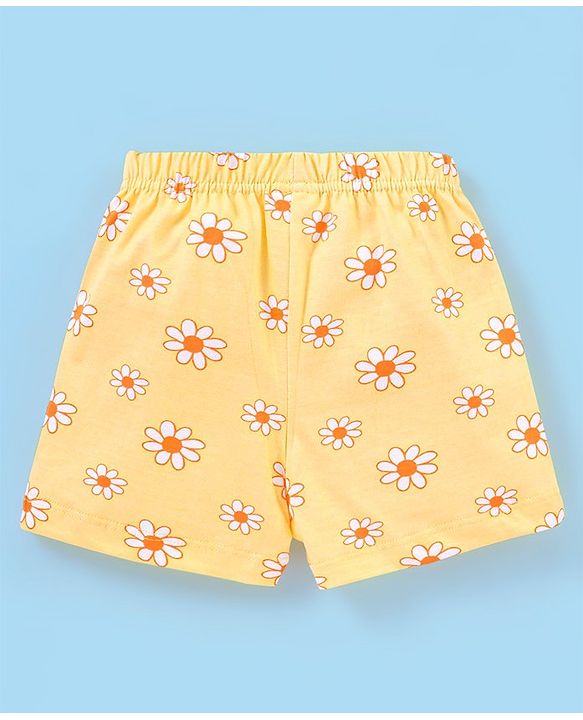 Babyhug Cotton Knit Mid Thigh Shorts Polka Dots & Floral Print Pack Of 2 - Yellow & Orange