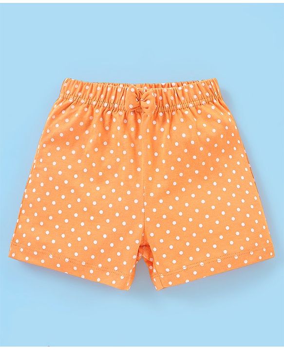 Babyhug Cotton Knit Mid Thigh Shorts Polka Dots & Floral Print Pack Of 2 - Yellow & Orange
