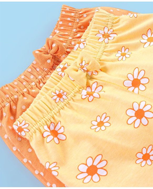 Babyhug Cotton Knit Mid Thigh Shorts Polka Dots & Floral Print Pack Of 2 - Yellow & Orange