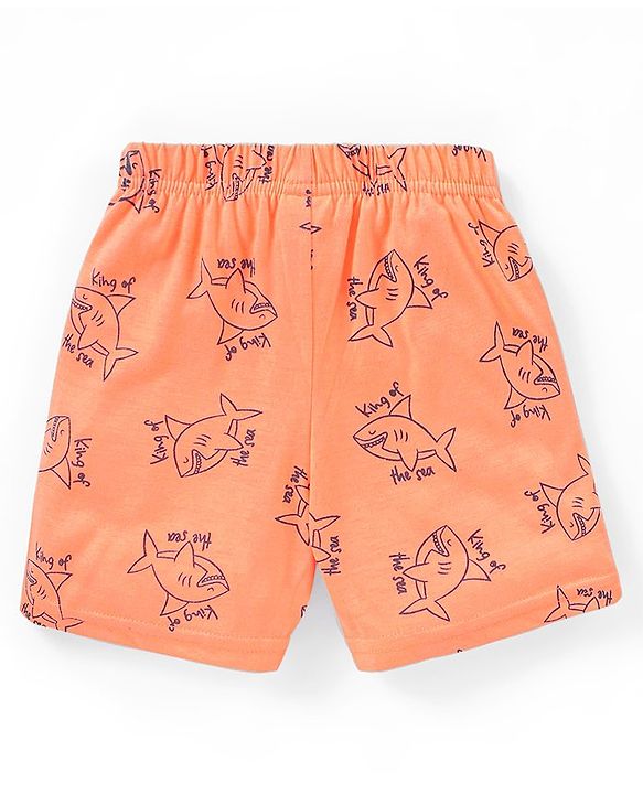 Babyhug Cotton Knit Mid Thigh Shorts Striped & Shark Print Pack of 2 - Navy Blue & Orange