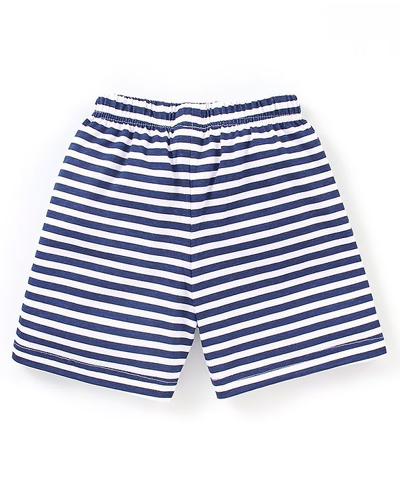 Babyhug Cotton Knit Mid Thigh Shorts Striped & Shark Print Pack of 2 - Navy Blue & Orange