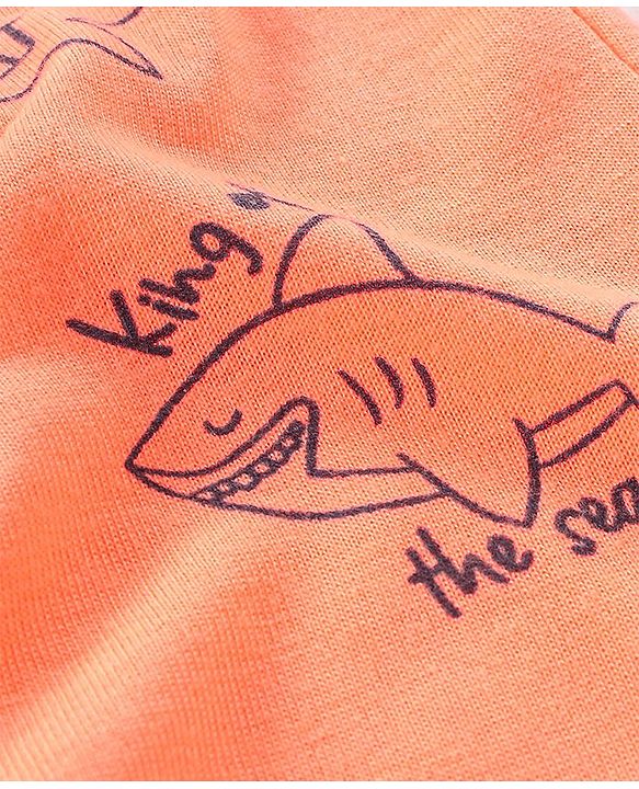 Babyhug Cotton Knit Mid Thigh Shorts Striped & Shark Print Pack of 2 - Navy Blue & Orange
