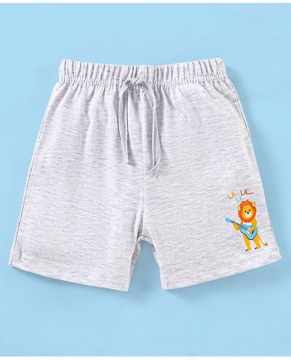 Babyhug Cotton Knit Above Knee Length Lion Printed Shorts - Grey