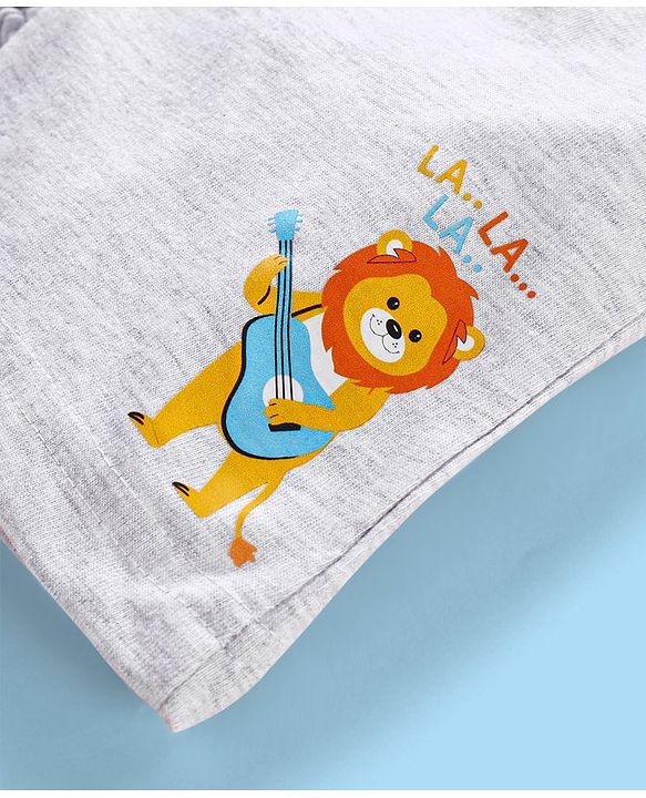 Babyhug Cotton Knit Above Knee Length Lion Printed Shorts - Grey