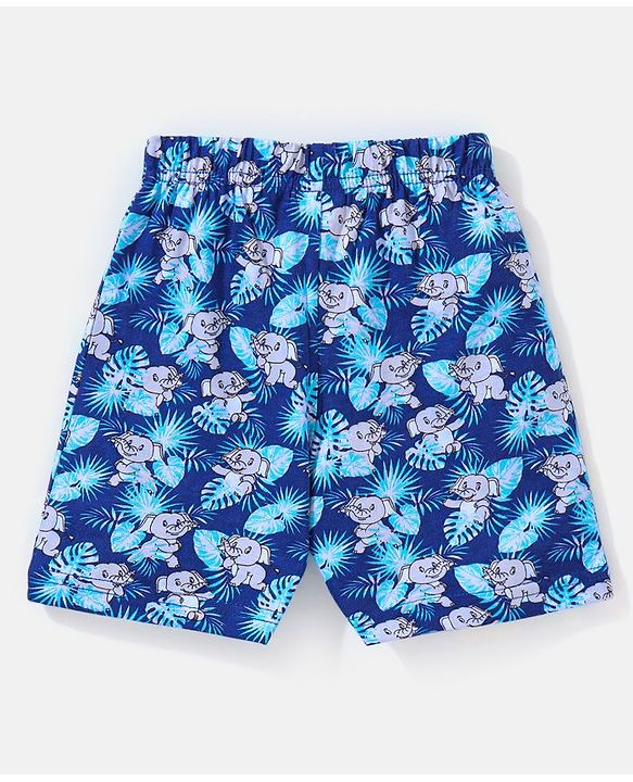 Babyhug Cotton Mid Thigh Length Elephant Print Shorts - Navy Blue
