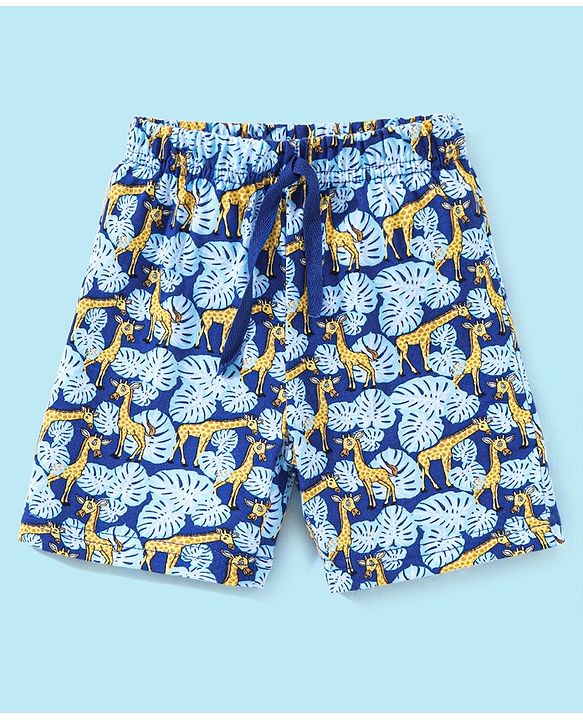 Babyhug Cotton Mid Thigh Giraffe Print Shorts - Navy Blue