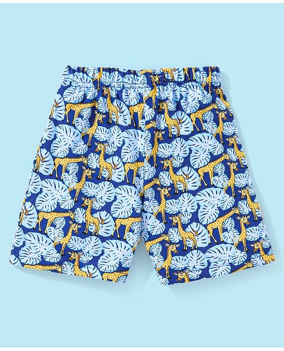 Babyhug Cotton Mid Thigh Giraffe Print Shorts - Navy Blue