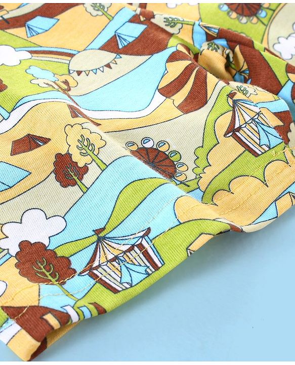 Babyhug Cotton  Mid Thigh Length Shorts Scenic Printed - Green & Blue