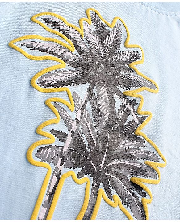 Pine Kids Half Sleeves Puff Print Bio Wash T-Shirt - Light Blue