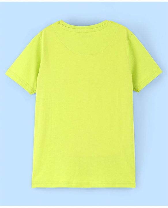 Pine Kids 100% Cotton Half Sleeves Biowashed T-Shirt Text Print - Lime Green