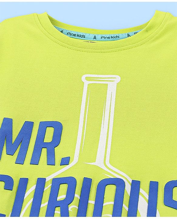 Pine Kids 100% Cotton Half Sleeves Biowashed T-Shirt Text Print - Lime Green