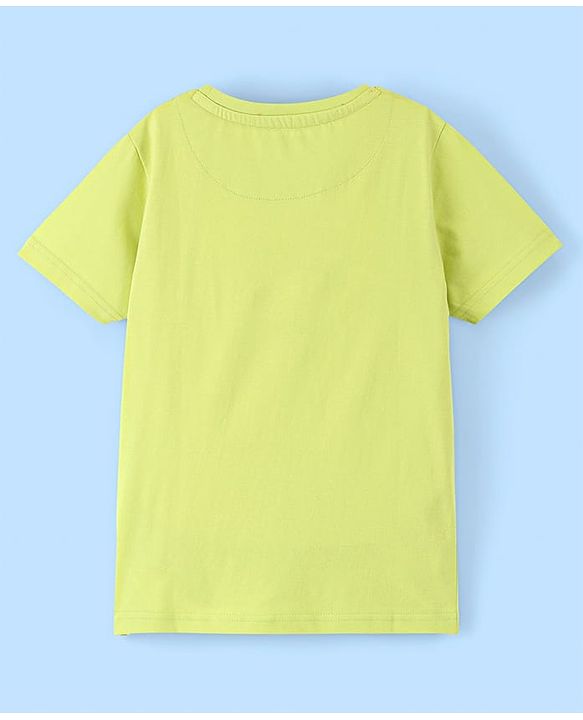 Pine Kids 100% Cotton Half Sleeves Biowashed T-Shirt Shark Print - Lime Green