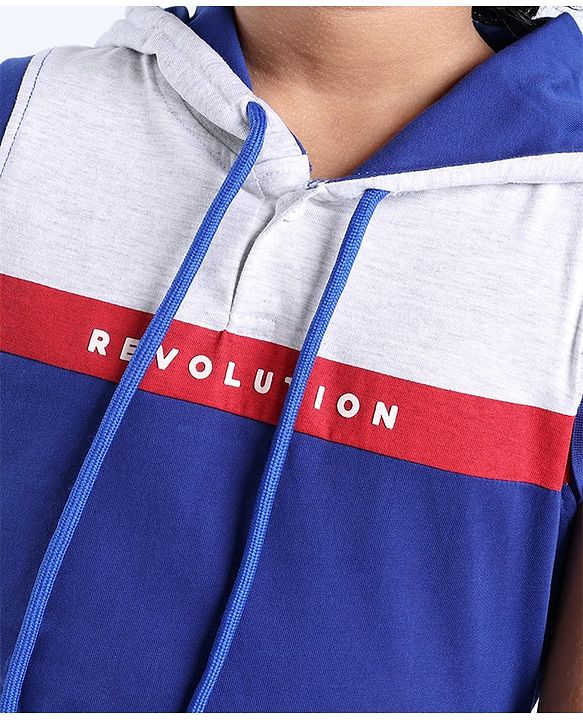 Pine Kids 100% Cotton Sleeveless Hooded Biowashed T-Shirt Colour Block Pattern - Limoges Blue