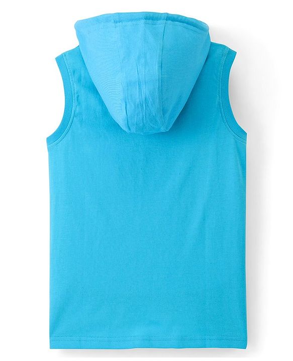 Pine Kids 100% Cotton Bio Washed Sleeveless Hooded T-Shirt Color Block- Blue & Yellow