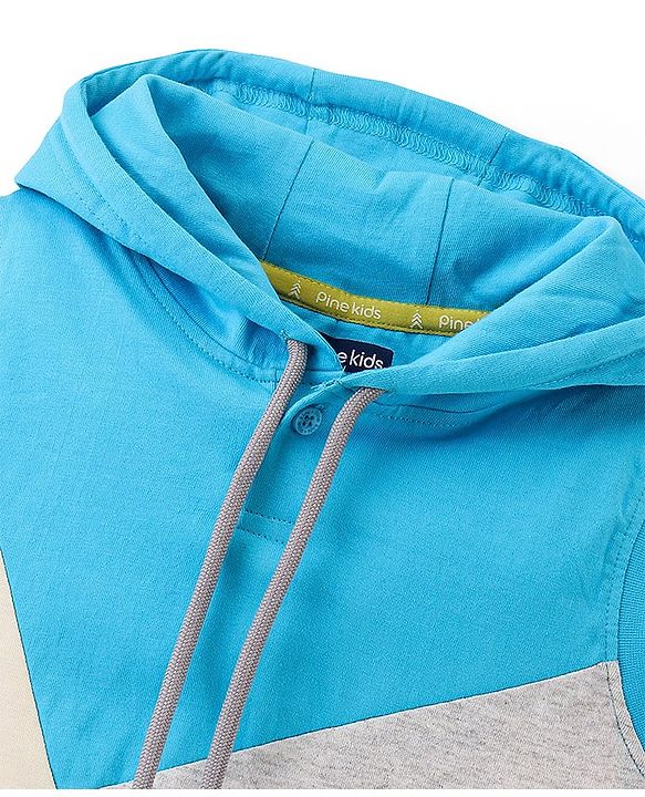 Pine Kids 100% Cotton Bio Washed Sleeveless Hooded T-Shirt Color Block- Blue & Yellow