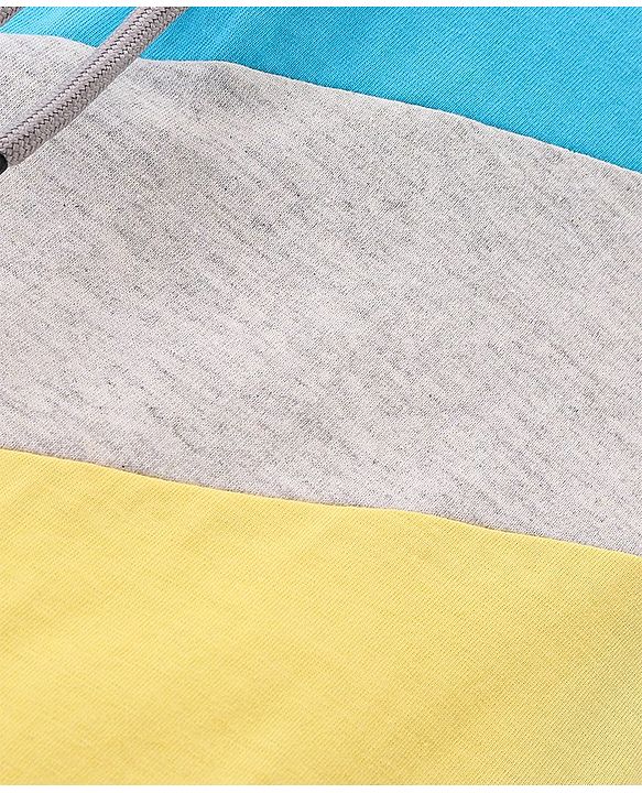 Pine Kids 100% Cotton Bio Washed Sleeveless Hooded T-Shirt Color Block- Blue & Yellow
