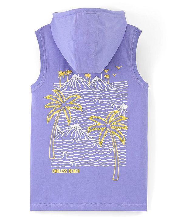 Pine Kids 100% Cotton Bio Washed Sleeveless Hooded T-Shirt With Embroidery- Purple