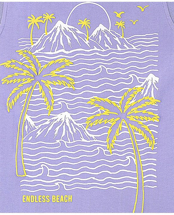Pine Kids 100% Cotton Bio Washed Sleeveless Hooded T-Shirt With Embroidery- Purple