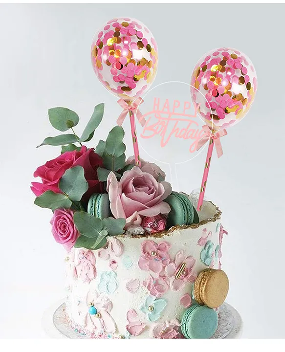 PATPAT® 5inch Confetti Balloon Cake Topper Happy Birthday Cupcake Topper  for Baby Shower with Paper Straw Ribbon Wedding Party Supplies 4pcs Mix  Balloon : Amazon.in: Home & Kitchen