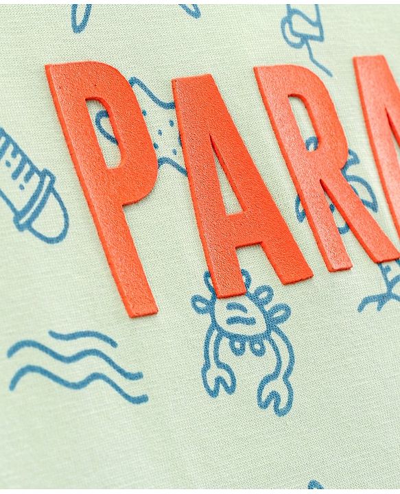 Pine Kids 100% Cotton Biowashed Half Sleeves T-Shirt Text & Surf Print - Green