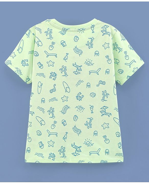 Pine Kids 100% Cotton Biowashed Half Sleeves T-Shirt Text & Surf Print - Green