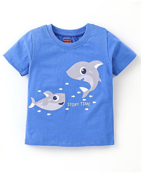 Babyhug Cotton Half Sleeves Night Suit Shark Print - Blue