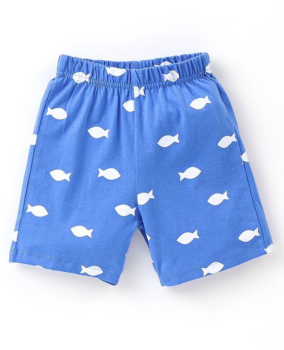 Babyhug Cotton Half Sleeves Night Suit Shark Print - Blue
