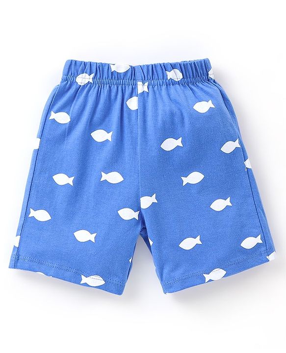Babyhug Cotton Half Sleeves Night Suit Shark Print - Blue