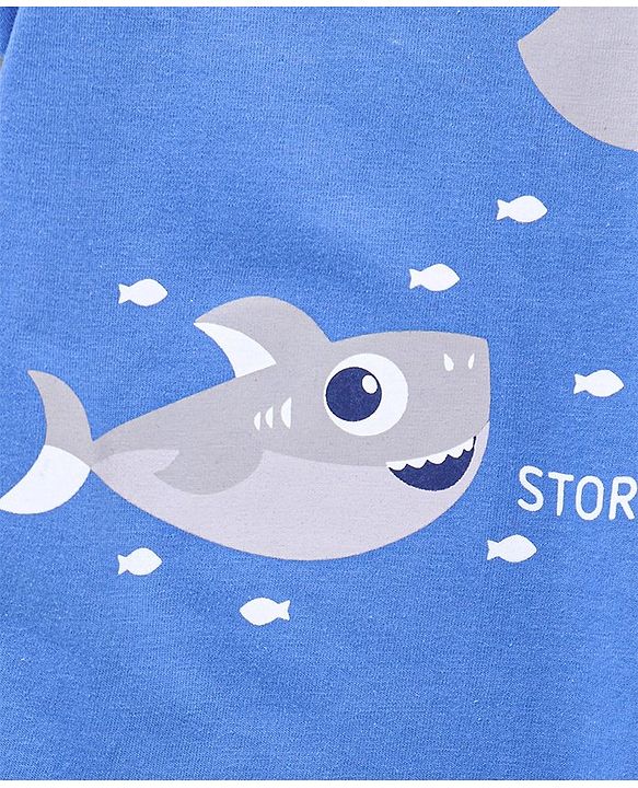 Babyhug Cotton Half Sleeves Night Suit Shark Print - Blue